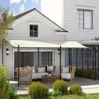 Outsunny 3 x 5 m pergola, flexibel tuindak met waterdichte doek en metalen frame, schaduwgever, Crèmewit(m-8)