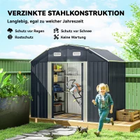 Outsunny Tuinhuis gereedschapsschuur tuinhuis, weerbestendig, 2 ramen, 2 deuren, 238 x 132 x 198,5 cm, Donkergrijs(m-4)