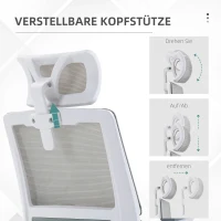 Vinsetto Bureaustoel Schrijftafelstoel Kantoorstoel, in hoogte verstelbaar, 1 Hoofdsteun, 58 x 61 x 119 cm, Grijs(m-7)