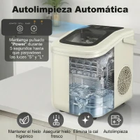 HOMCOM Máquina de Hielo Autolimpiable 12 kg/24H 9 Cubitos Listos en 7 Minutos 2 Tamaños de Hielo 1,2L Depósito Beige(m-6)