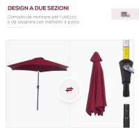 Outsunny Ombrellone da Giardino 2.6x2.4 m con Manovella e Testa Inclinabile, in Alluminio e Poliestere(m-7)