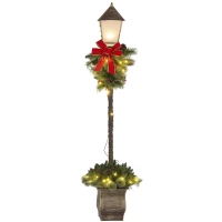 Outsunny Kerstlantaarn met Bessen, Dennenappels & Strik, LED-Lichtjes, Metalen Paal, 150 cm(m-10)