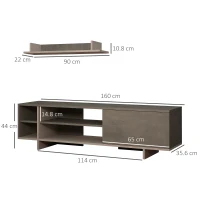 HOMCOM Set Mobile Porta TV con Armadietto e Mensola da Appendere in Legno, 160x35.6x44cm - Grigio(m-3)