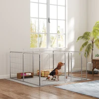 PawHut Huisdierengehege, Hondenhek, Huisdierenspeelplaats, Flexibel Aanpasbaar, Roestvrij Staal(m-8)
