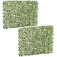 Outsunny 2pc Expanding Garden Trellis, 2 x 1m Faux Decorative Privacy Fence with Artificial Leaves, Privacy Screen Greenery Walls for Garden Balcony, Eucalyptus Leaves(m-1)