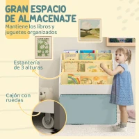 AIYAPLAY Librería Infantil de 4 Niveles Estantería para Libros Infantil con 3 Estantes y 1 Cajón con Ruedas 62,5x30x70 cm Blanco(m-4)