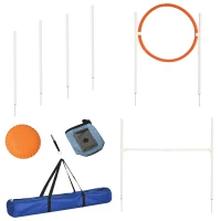 PawHut 5-delige behendigheidsset, inclusief springhorde, springring, frisbee, in hoogte verstelbaar, met draagtas(m-10)