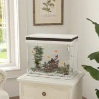 PawHut 41 Liter Glas-Aquarium met Filtersysteem, LED-Verlichting, Waterpomp, voor Diverse Vissoorten, Wit(m-2)