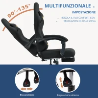 Sedia da gaming con poggiapiedi, morbido cuscino per collo e lombare, cuscini di supporto rimovibili, 60x60x122 cm, Nero(m-4)
