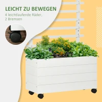 Outsunny plantenbak met trellis wielen bloembak met trellis hout wit(m-6)