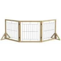 PawHut Poartă pentru Câini Pliabilă cu 3 Panouri și Picioare Triunghiulare, 210x70 cm, Lemn Natural(m-11)