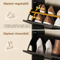 HOMCOM Scarpiera Moderna con Specchio, 4 Cassetti a Ribalta, Capacità Fino 16 Paia di Scarpe, Nero(m-6)