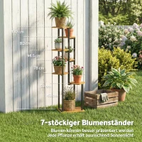 Outsunny 7-lagen Plantenstandaard, 130 cm hoge Bloemenstandaard, Trapsgewijs Plantenrek van Hout, Meerlagig Lichtbruin(m-4)