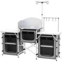 Outsunny Campingkeuken, inklapbaar, Windscherm, 3 Stoffen opbergvakken, Aluminiumframe, 172x48x119cm, Grijs/Zilver(m-1)