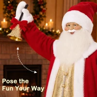 HOMCOM 5ft Life Size Singing Santa Claus, Standing Christmas Animated Santa Figure with Bell and Wreath, Sound/Touch Activated(m-6)