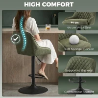 HOMCOM Bar Stools Adjustable Swivel Kitchen Chairs with Backrest Set of 2 for Kitchen Island Dark Green(m-4)