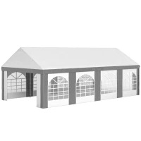 Outsunny Tenda para Festa 4x8 m Tenda de Jardim com Paredes Removíveis Portas e Janelas Anti-UV para Casamento e Eventos Cinzento(m-11)