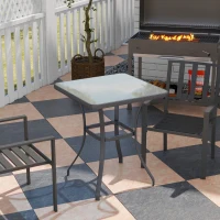 Outsunny Table carrée Bistro de Jardin dim. 68L x 68l x 84H cm métal époxy Gris Plateau Verre trempé granité(m-2)