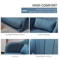 HOMCOM Swivel Accent Chair, Linen Fabric Tub Vanity Chair, Modern Armchair with Adjustable Height and Lumbar Support for Living Room Bedroom Salon Make up Room Dressing Table, Blue(m-6)