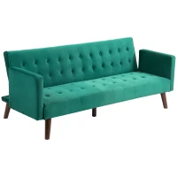 HOMCOM Canapé lit convertible 3 places, canapé élégant en tissu capitonné avec pieds en bois pour salon, chambre d'amis, vert(m-1)
