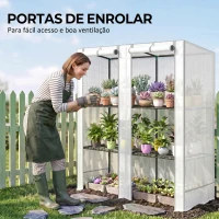 Outsunny Estufa de Exterior Pequena com 3 Prateleiras 2 Portas de Enrolar Capa de PE e Estrutura de Aço 144x48x152 cm Branco(m-6)