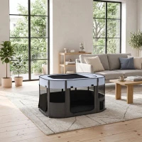 PawHut Parc pliable pour animaux de compagnie parc pour chiots en tissu Oxford avec fenêtres et portes sac de rangement gris(m-2)