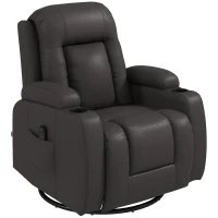 HOMCOM PU Leather Recliner Chair, Recliner Armchair with Extended Footrest, Cup Holders and Side Pockets, Dark Brown(m-1)