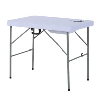 Outsunny Mesa Plegable Multifuncional 2 en 1 Mesa+Estación de Limpieza Mesa de Picnic con Grifo y 2 Fregaderos para Pesca Jardín Camping Barbacoa Exteriores 101x66x81cm(m-12)