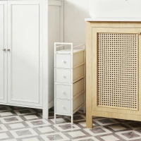 HOMCOM Commode 4 Tiroirs Pliables en Tissu, Meuble de Rangement Étroit, Style Moderne, Cadre en Acier, 20 x 43 x 81,5 cm Blanc(m-2)