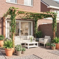 Outsunny 3 x 3 m Wooden Pergola Kit, Garden Pergola Gazebo Grape Trellis with Triangle Supports, 5 Beams, Maple Wood-effect(m-10)