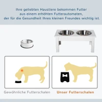 PawHut Honden-Voerstation, Antislip, 44 x 24 x 15cm, Wit, 0,9L per Bak(m-4)