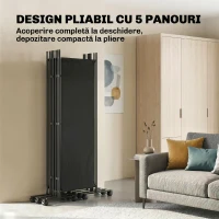 Outsunny Separator Pliabil cu 5 Panouri și 12 Roți, Paravan Autoportant, Negru(m-5)