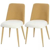 HOMCOM Juego de 2 Sillas de Cocina con Respaldo de PU de Imitación Ratán Patas de Acero y Asiento Acolchado Marrón y Beige(m-11)
