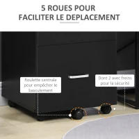 Vinsetto Caisson de bureau rangement sur roulettes dossier meuble armoire de bureau 2 tiroirs verrouillables en MDF panneaux de particules dim. 43L x 45l x 72H cm noir(m-6)