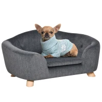 PawHut hondenbank hondenmat hondenmand hondenbank hondenbank kattenbank met kussen achterzak pluche schuim grenen hout donkergrijs 70 x 47 x 30 cm(m-11)