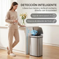 HOMCOM Cubo de Basura Cocina Automático 48 L Sensor Infrarrojo Cierre Automático Antihuellas Acero Inoxidable Plata(m-4)