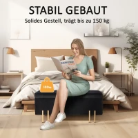 HOMCOM Zitbank, Gestoffeerde Bank met Opbergruimte, Metaal, Rubberhout, Schuimstof, 100 x 40 x 42 cm, Zwart(m-7)