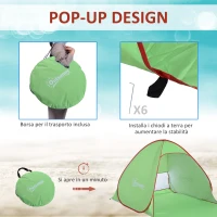 Outsunny Tenda da Spiaggia Pop Up con Protezione UV 30+ e Borsa di Trasporto, 200x150x119 cm, Verde(m-5)