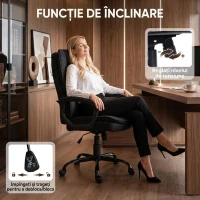HOMCOM Scaun de Birou Ergonomic din Material Tip In, Înălțime Reglabilă, Funcție de Balansare, 120 kg, Negru(m-6)
