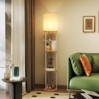 HOMCOM Lámpara de Pie con Estantes con 3 Temperaturas de Color Control Remoto para Salón Dormitorio Oficina Natural(m-10)