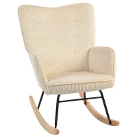 HOMCOM Vintage schommelstoel, gebogen schommelpoten, dikke vulling, beukenhout & staal, Beige(m-10)