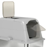 PawHut Kattenbak, kattenbak met deksel, schep, vooringang en bovenuitgang, roestvrijstaal tot 8 kg(m-10)