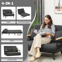 HOMCOM Slaapbank 2-zits met bedfunctie, incl. 2 kussens, sherpa-look, naturel + donkergrijs + zwart(m-4)