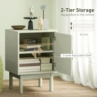HOMCOM Set of 2 Rattan Bedside Tables, Boho Nightstands with Solid Wood Legs and Storage Cabinet for Living Room, Bedroom, Accent End Side Table, Light Green(m-6)