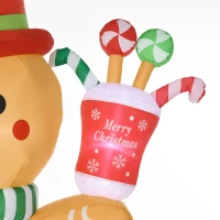 HOMCOM Opblaasbare Peperkoekman, 2,35 m, met LED-Lampjes, Weerbestendig, Incl. Blazer, Meerkleurig, Kerstdecoratie(m-8)
