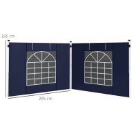 Outsunny Paviljoen Gordijnen, Set van 2, voor 3x6m of 3x3m Tuinpaviljoens, met Ramen en Deuren, Blauw(m-3)