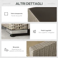 Outsunny Set 4 Pz Salotto da Esterni in Rattan con 1 Divano, 2 Poltrone e 1 Tavolino, Kaki e Beige(m-6)