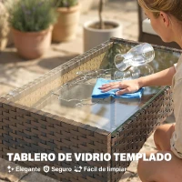 Outsunny Conjunto de Muebles de Jardín de Ratán Sintético con Sofá Sillones y Mesa de Centro con Vidrio Templado y Cojines Marrón(m-7)