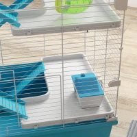 PawHut hamsterkooi 6 verdiepingen, dierenkooi met metalen tralies, buizen, tunnels, huisje, loopwiel, voederbak, waterfles, hellingen, voor dwerghamsters en gerbils, 58 x 36 x 81 cm lichtblauw(m-9)