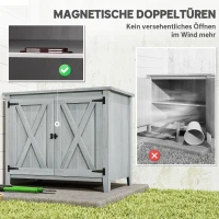 Outsunny Tuinkast, houten kast voor tuingereedschap, outdoor kast voor terras, met dubbele deuren, schuurdesign, lichtgrijs(m-6)